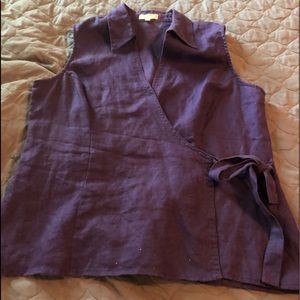 Sleeveless linen wrap shirt